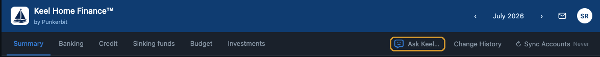 The Keel toolbar with the Ask Keel button highlighted