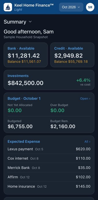 Keel Light Summary screen